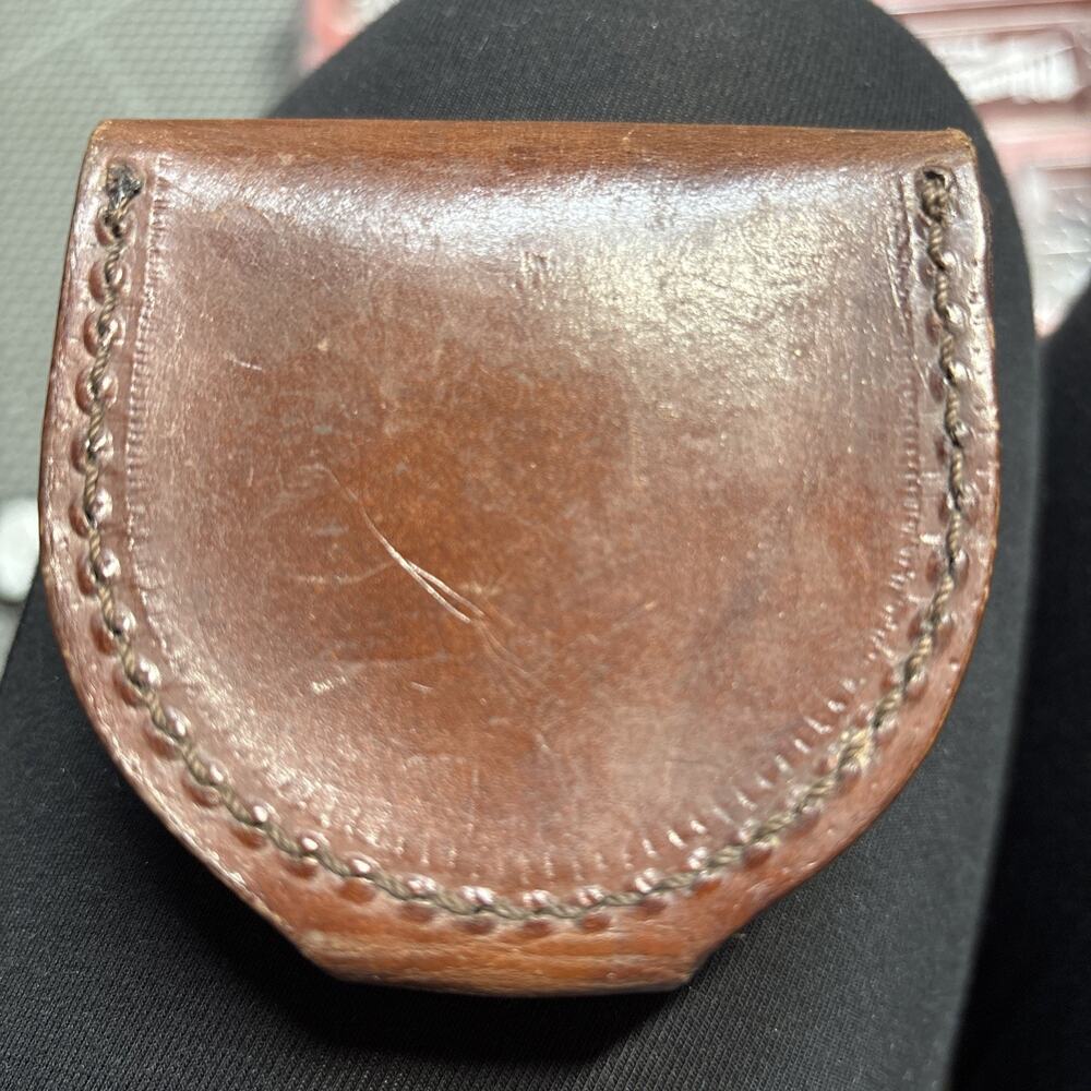 VTG Antique Horseshoe Leather Coin Purse Wallet Brown Condom Hidden Storage